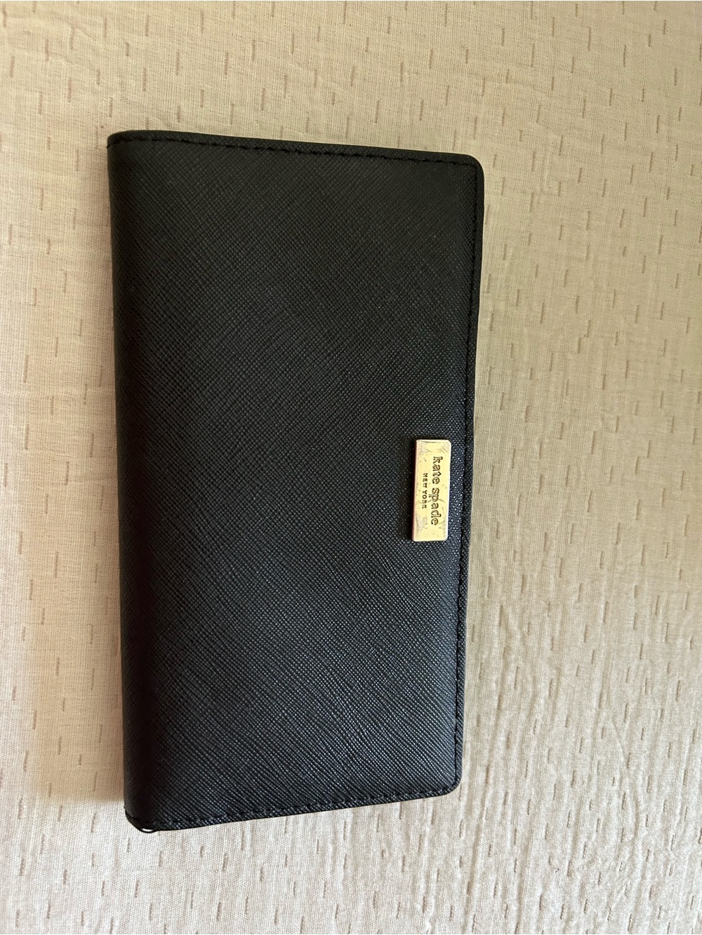kate spade Black Saffiano Long Wallet with Gold Plaque